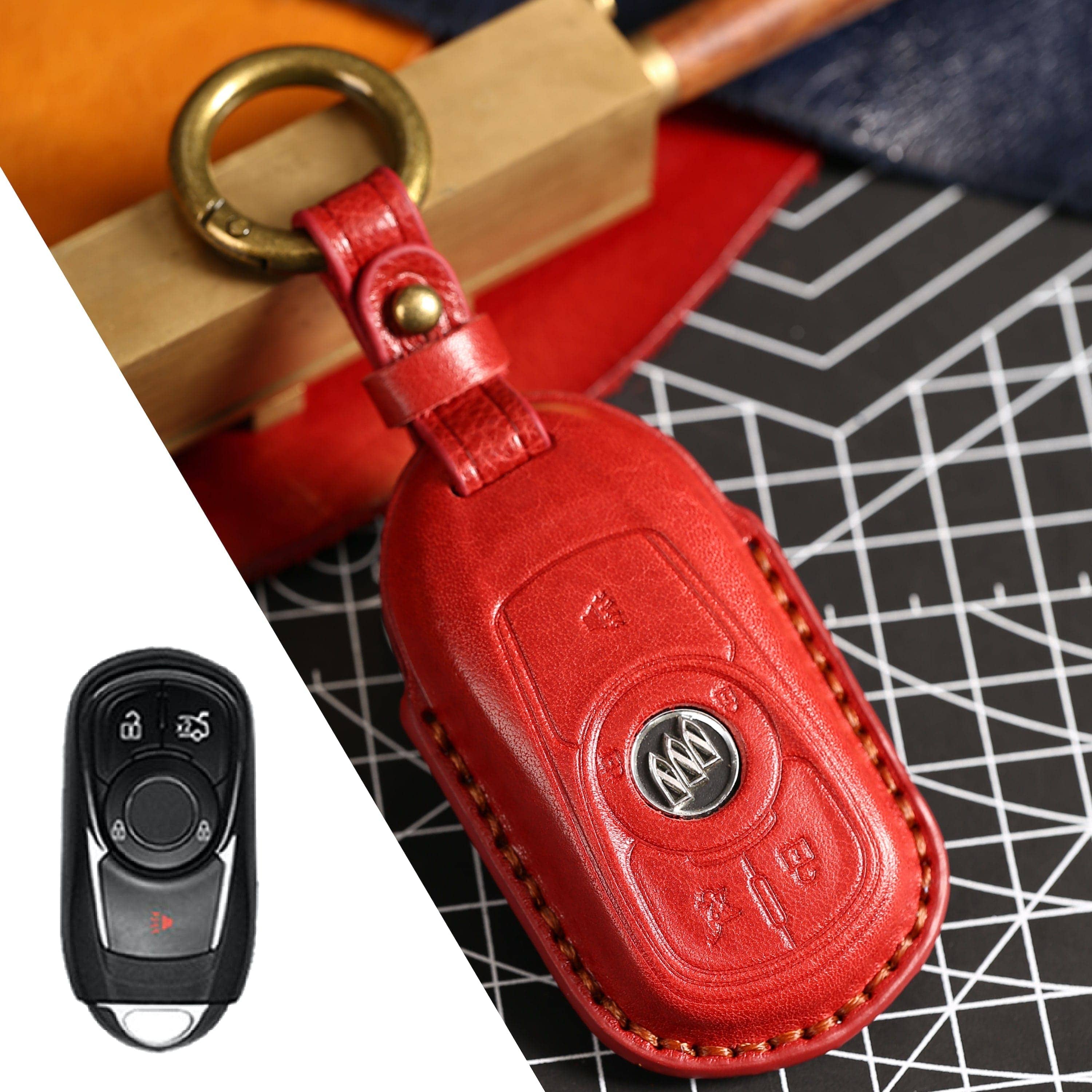 Duvall Leatherwork Small Leather Key Fob Red